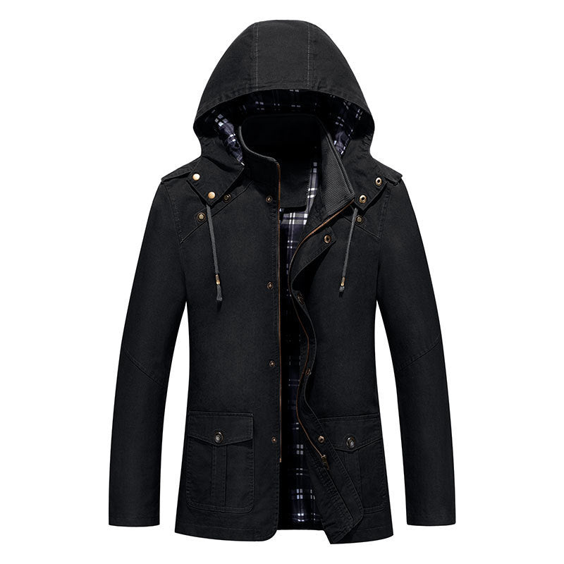 Men's lightweight cotton canvas parka with hood and checkered lining Mune Fashion