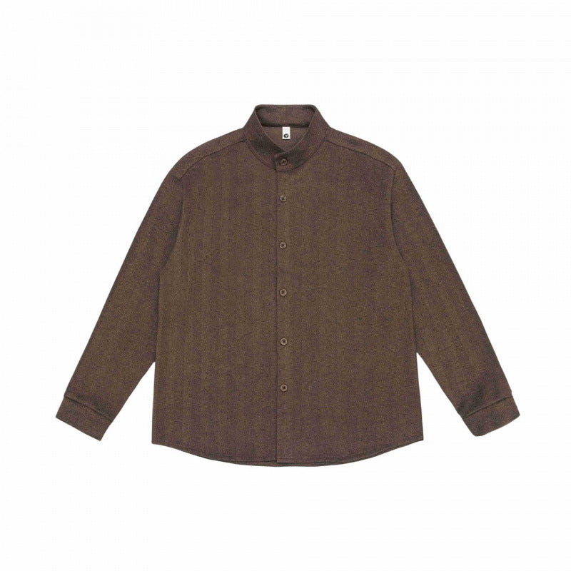 Unisex Oversize shirt with short stand-up collar, continuous button placket and textured weave structure Mune Fashion