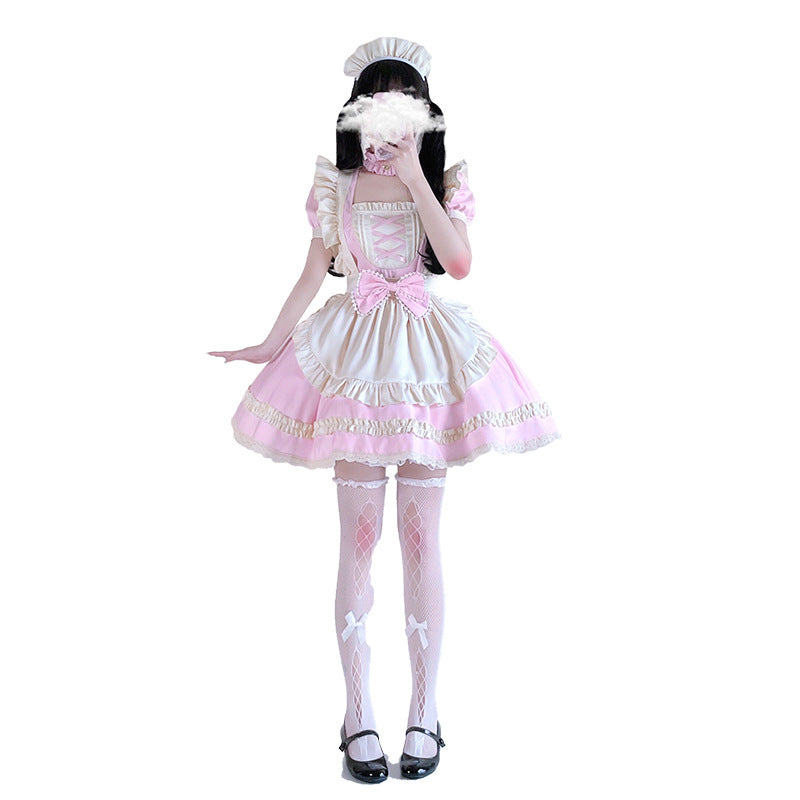 Ladies playful maid dress with ruffle details and satin accents Mune Fashion