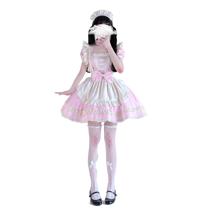 Ladies playful maid dress with ruffle details and satin accents Mune Fashion
