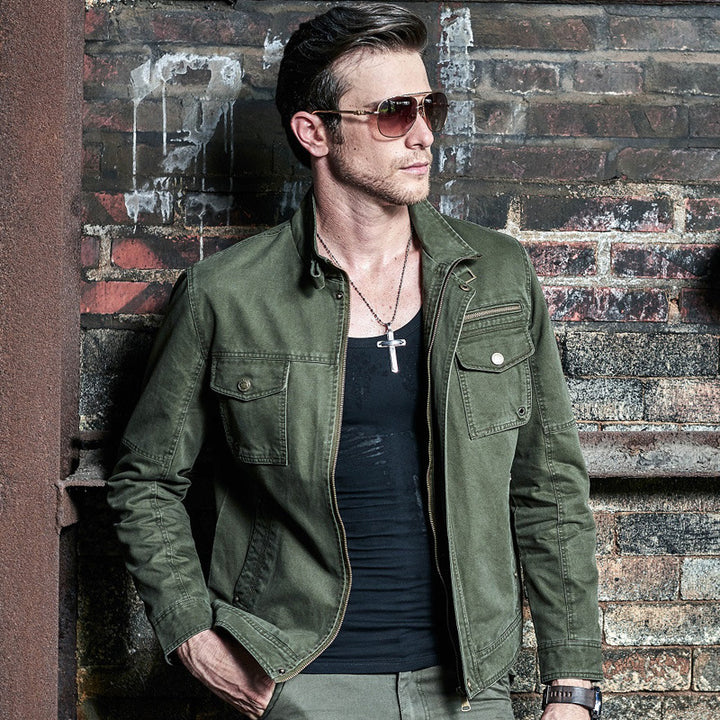 Men's lightweight cotton utility blouson with stand-up collar and breast pockets Mune Fashion