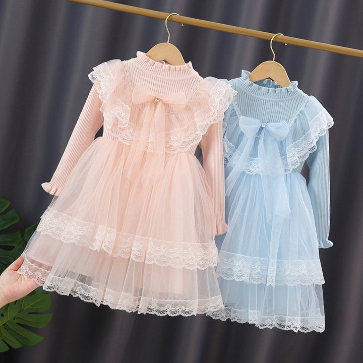 Girls Festive Dress with Ruffled Collar and Tulle Skirt Mune Fashion