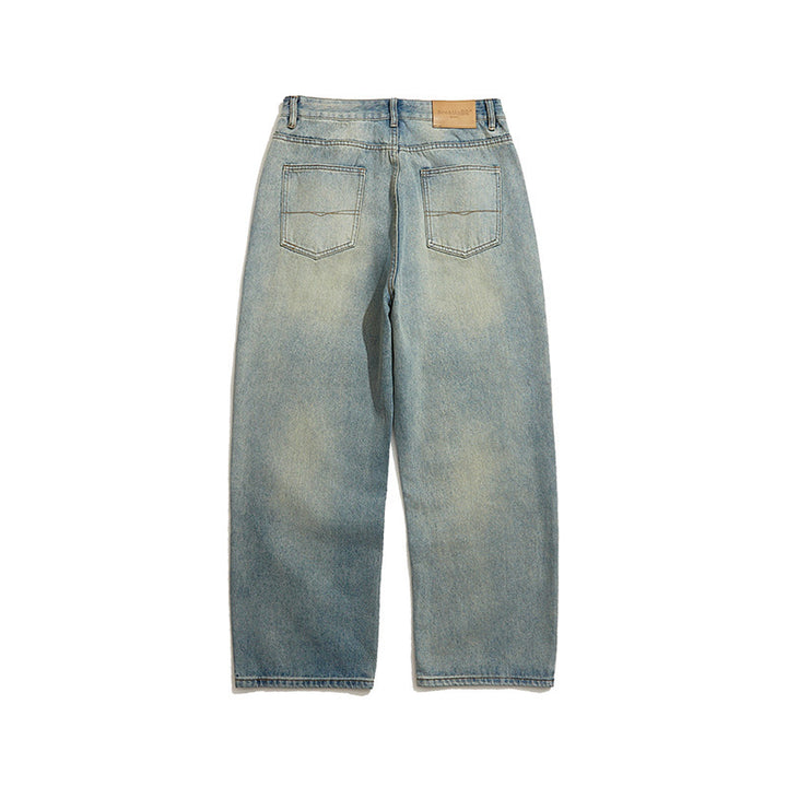 Men's Wide Cropped Baggy Jeans with High Waist and Vintage Wash Mune Fashion