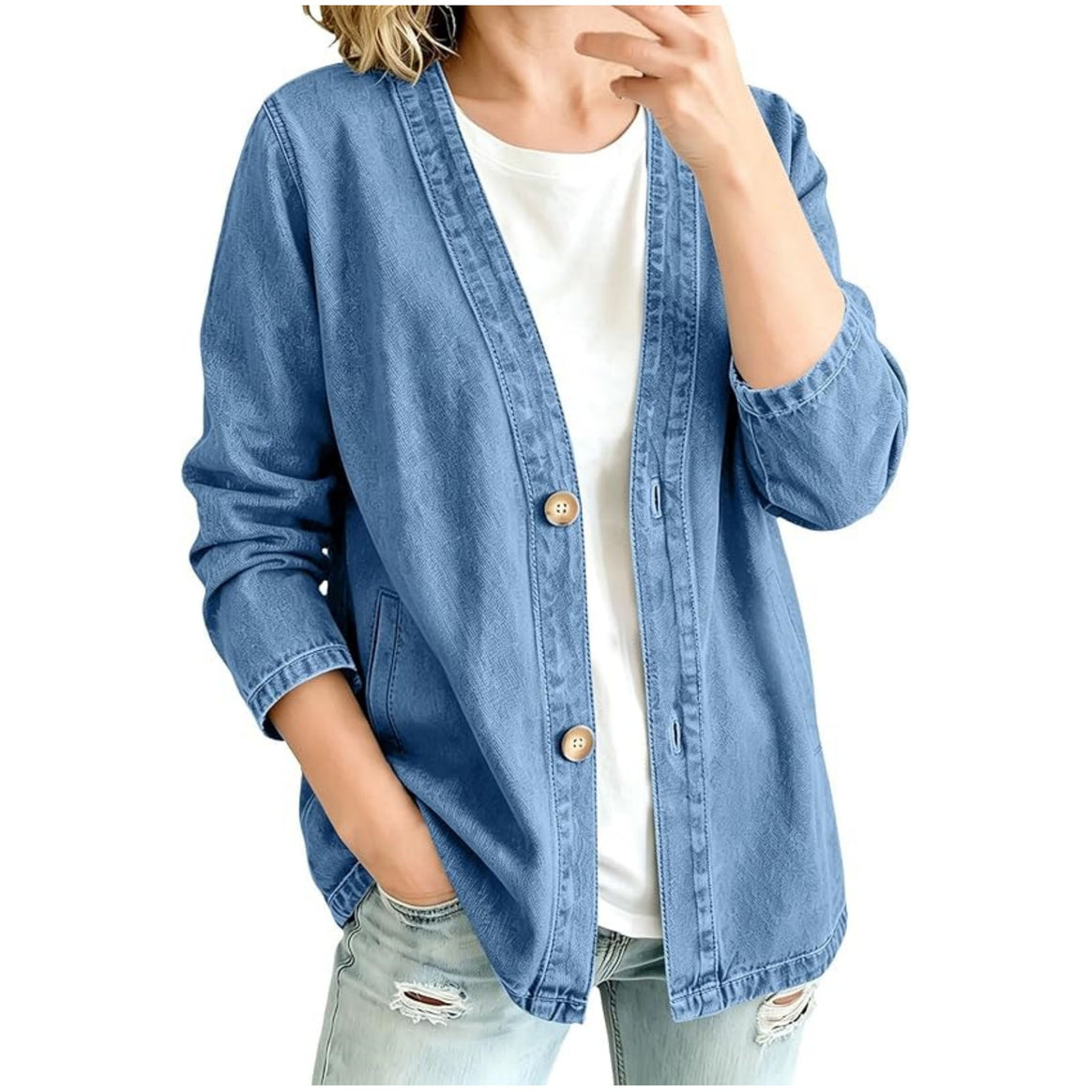 Women's Oversize Denim Jacket in Kimono Style with Wooden Buttons Mune Fashion