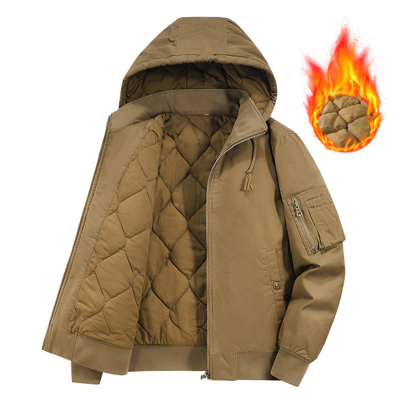 Men's Padded Hooded Bomber Jacket with Diamond Quilted Lining and Arm Pocket Mune Fashion