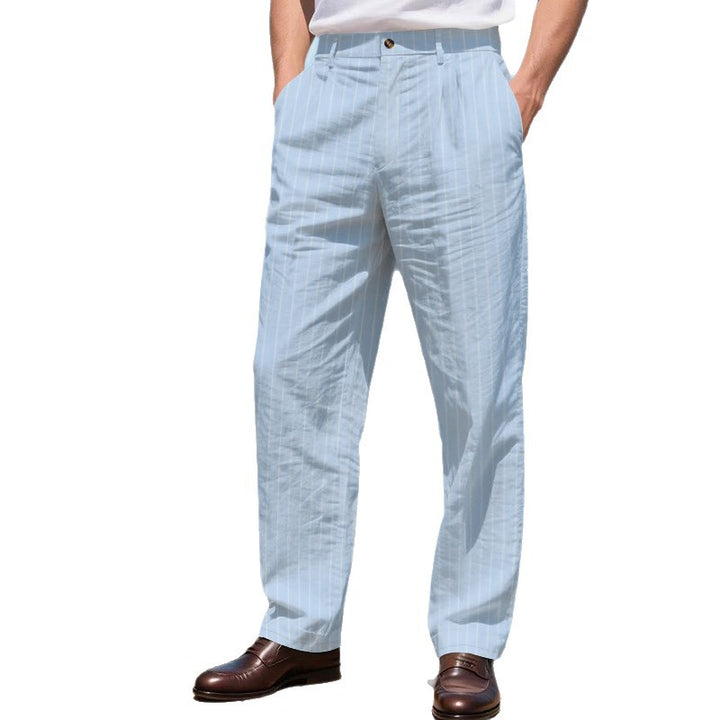 Men's elegant pinstripe suit trousers with wide leg, crease and high waist Mune Fashion