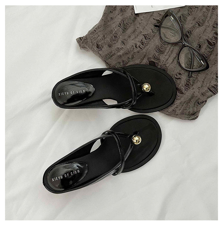 Ladies Elegant Mule Sandal with Toe Ring, Filigree Straps and Sculpted Kitten Heel Mune Fashion