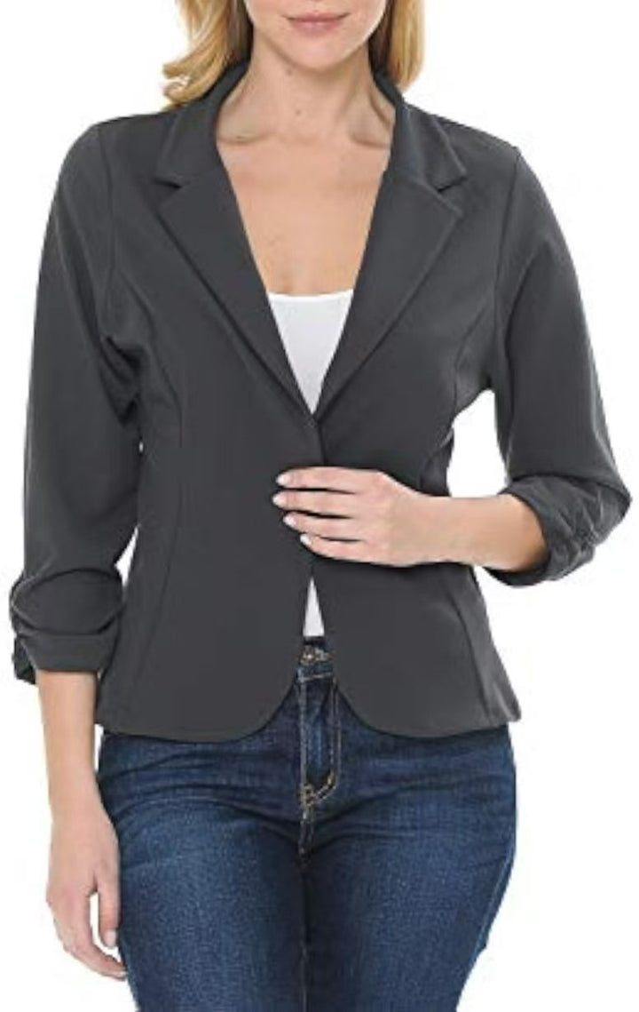 Ladies tailored jersey blazer with single-button closure and three-quarter sleeves Drune