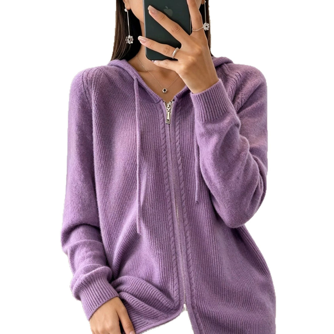 Women's hooded cardigan with zipper, fine knit and ribbed cuffs Mune Fashion