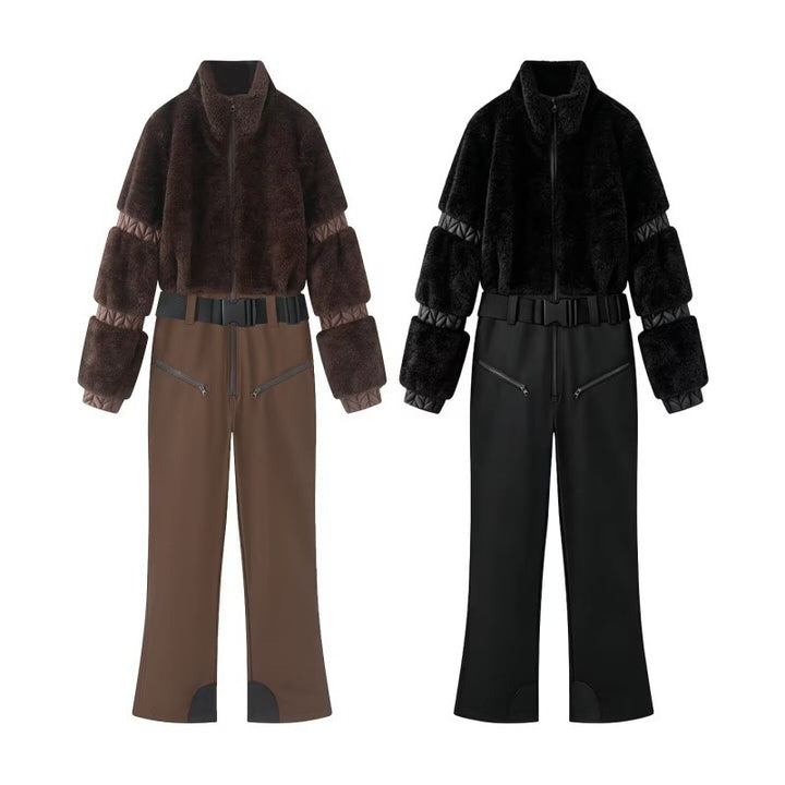 Women's Winter Utility Overall with Teddy Jacket, High Waist and Belt Mune Fashion