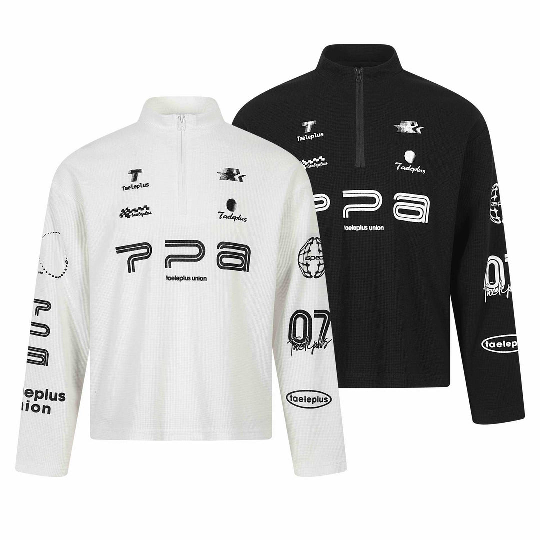 Unisex Thermal Waffle Half-Zip with Stand-Up Collar and Allover Logo Print Mune Fashion
