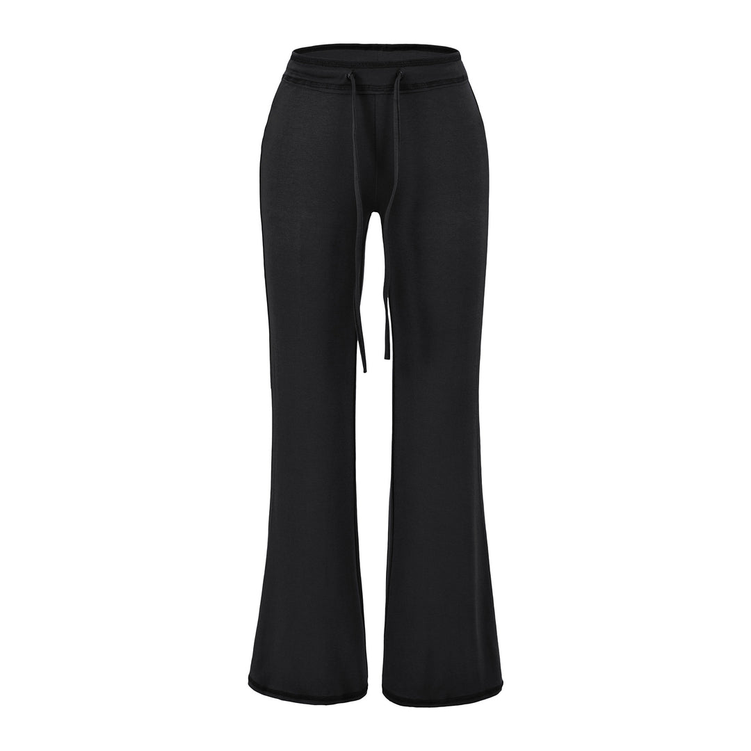 Women's Flowing Jersey Pants with High Waist, Drawstring and Flared Leg Mune Fashion