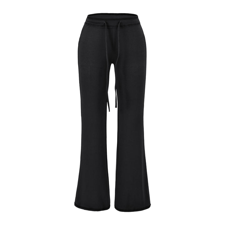 Women's Flowing Jersey Pants with High Waist, Drawstring and Flared Leg Mune Fashion