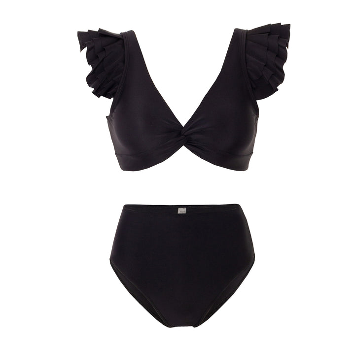 Women’s Bikini Set with Decorative Ruffle Design and Transparent Beach Tunic Mune Fashion