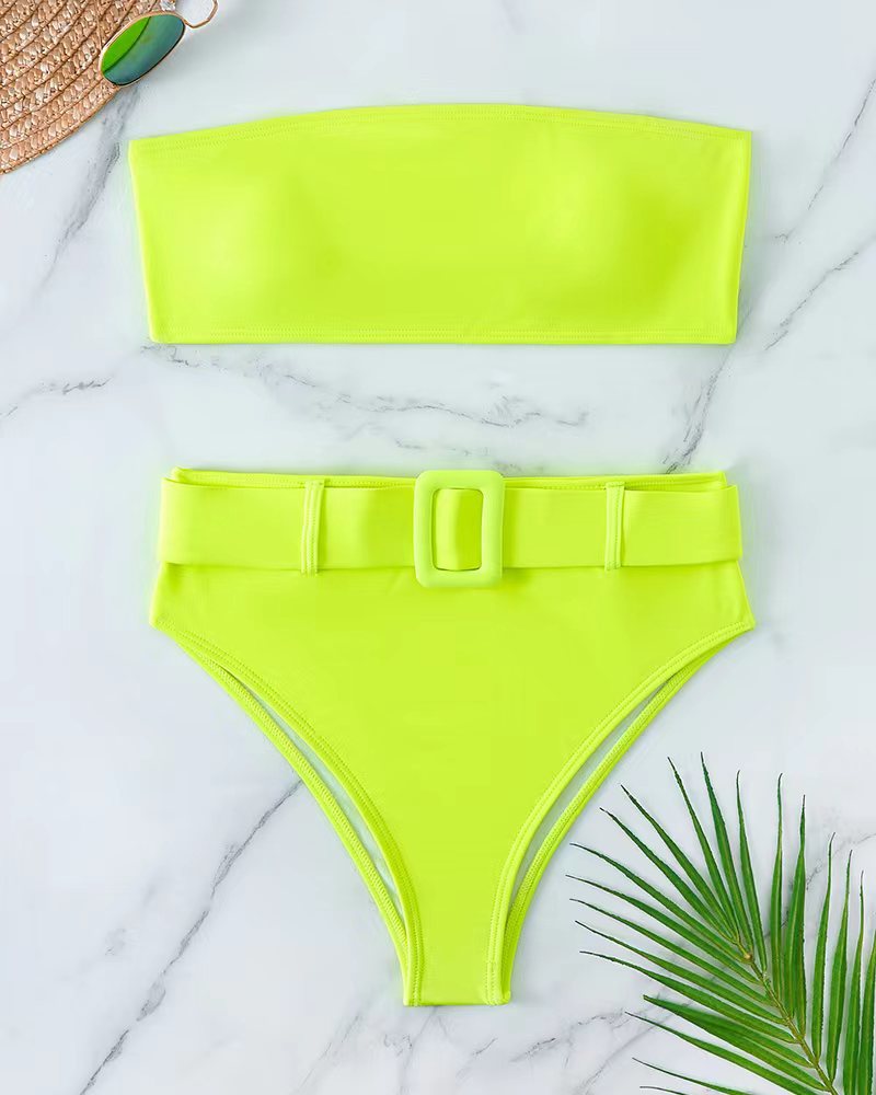 Women's bandeau bikini set with high-waisted pants and trendy belt detail Mune Fashion