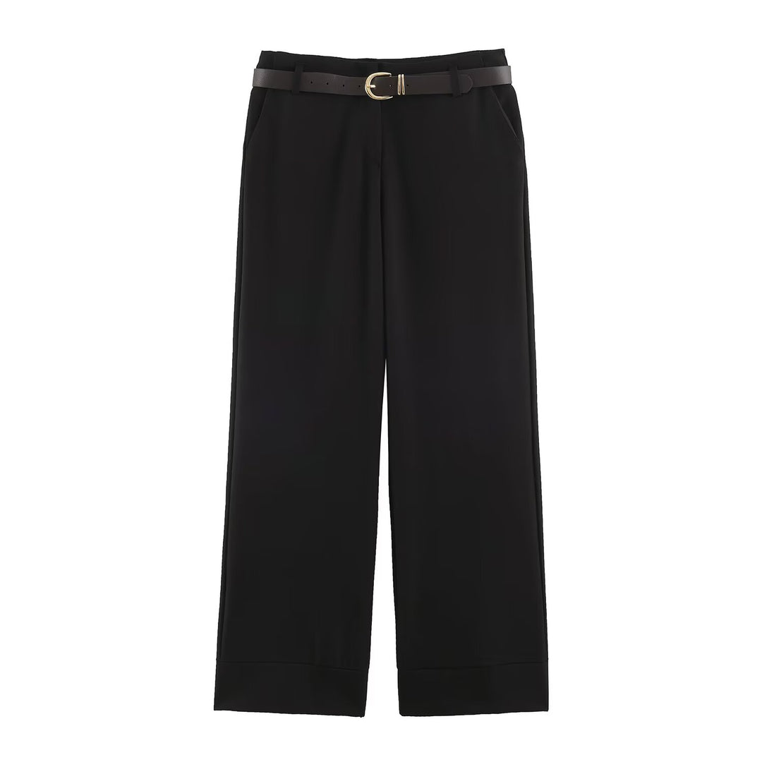 Ladies high-waisted culotte pants with wide leg, crease and turned-up hem Drune
