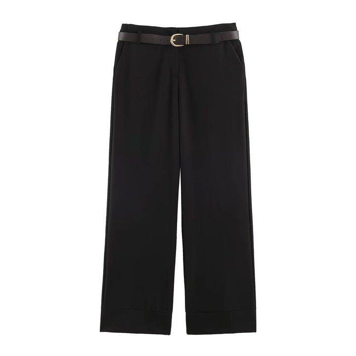 Ladies high-waisted culotte pants with wide leg, crease and turned-up hem Drune