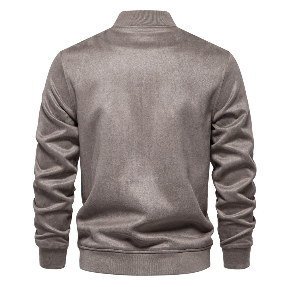Men's suede-look college jacket with snap button closure, flap pockets and ribbed hem Mune Fashion