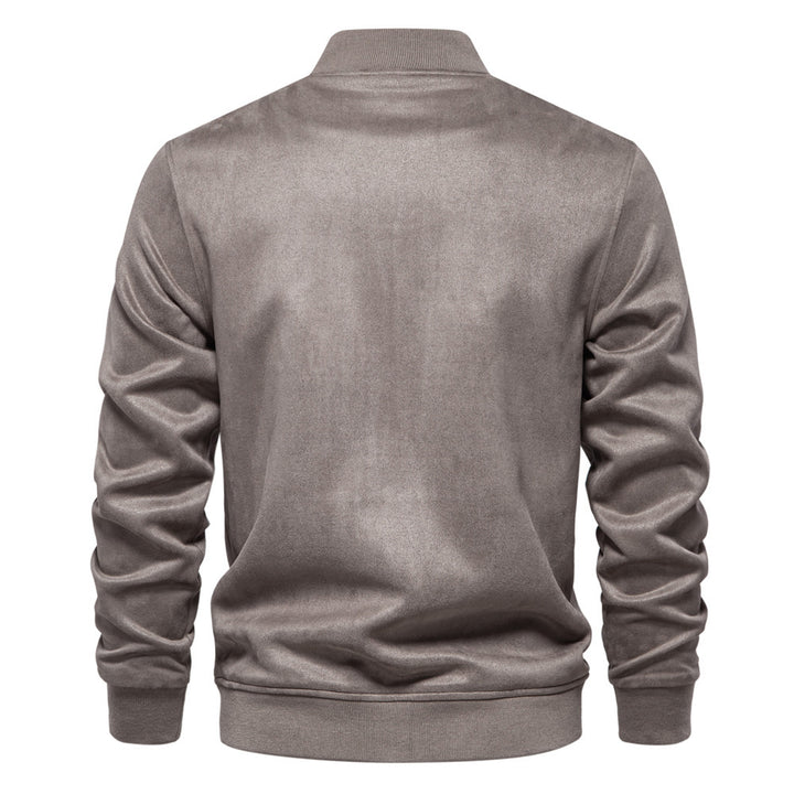 Men's suede-look college jacket with snap button closure, flap pockets and ribbed hem Mune Fashion