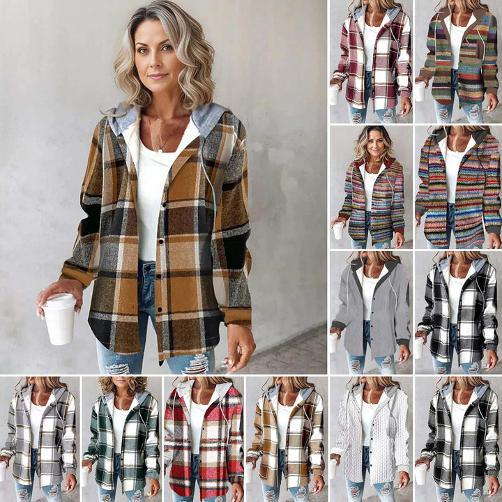Women's hooded cardigan with stripes and snap button placket Mune Fashion