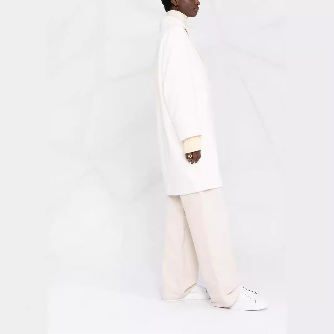 Ladies Oversize Wool Blend Coat with Dropped Shoulders and Minimalist Button Placket Mune Fashion