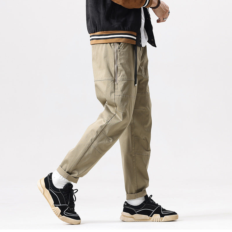 Men's Tapered Utility Cargo Pants with Integrated Web Belt, Knee Panels and Zipper Pockets Mune Fashion