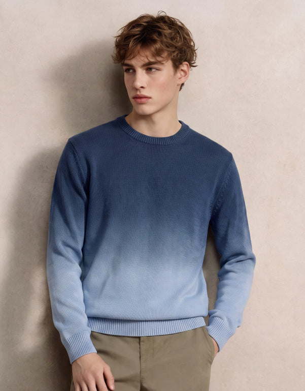 Men's fine knit sweater with dip-dye effect and round neckline Mune Fashion