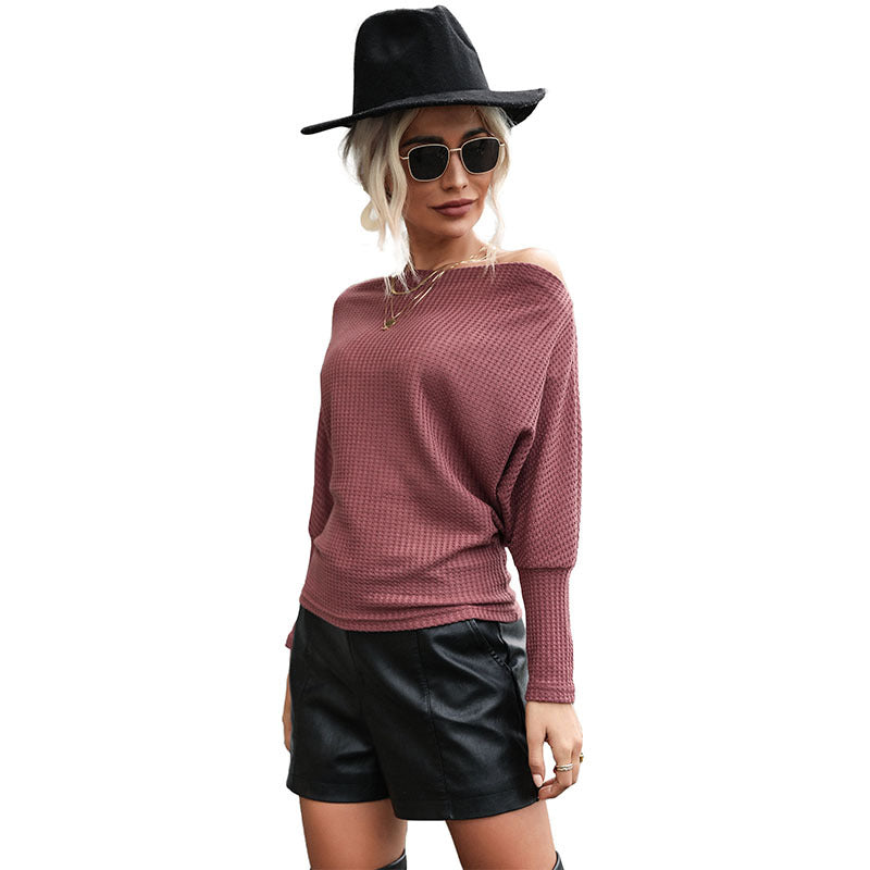 Women's Off-Shoulder Structured Knit Sweater with Wide Carmen Neckline Mune Fashion