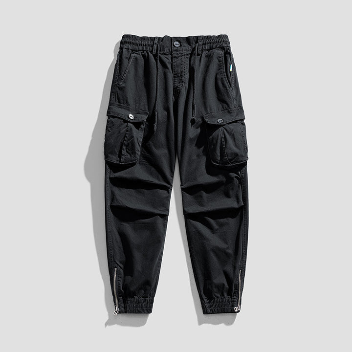 Men Multifunctional Zip Cargo Jogging Pants with Knee Inserts and Elastic Drawstring Waistband Mune Fashion