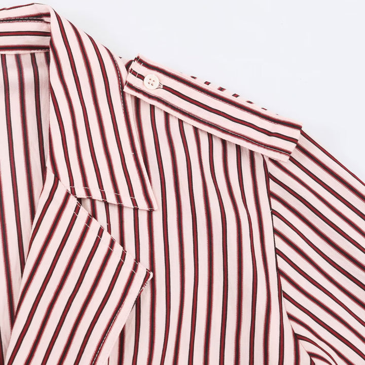 Women's Striped Cropped Blouson Jacket with Notched Collar, Flap Pockets and Elastic Hem Drune