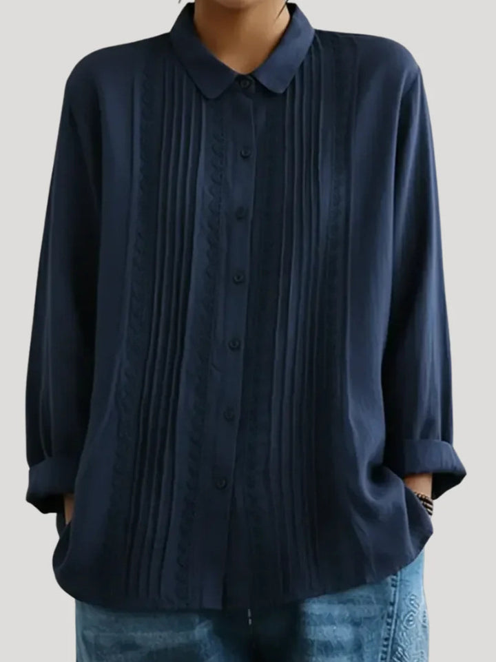 Ladies Elegant Blouse with Fine Pleats and Lace Trim