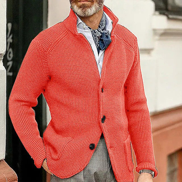 Men's cardigan with stand-up collar and textured knit Mune Fashion