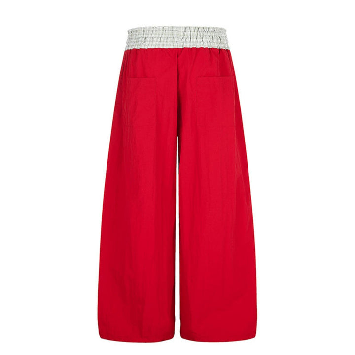 Women's Palazzo Lounge Pants with High Drawstring Waist, Checkered Comfort Waistband and Star Applique Mune Fashion