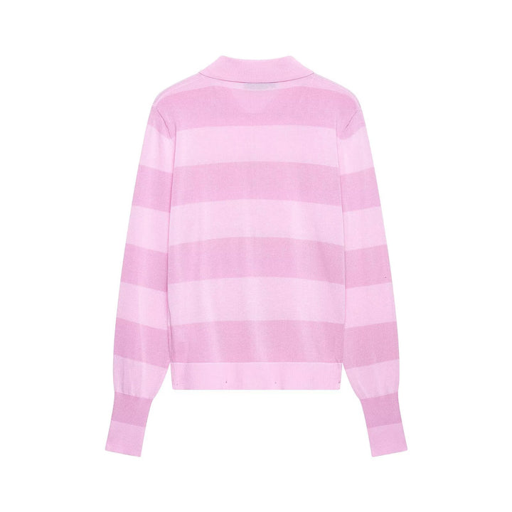 Women's Striped Cardigan with Polo Collar and Full Button Placket Mune Fashion