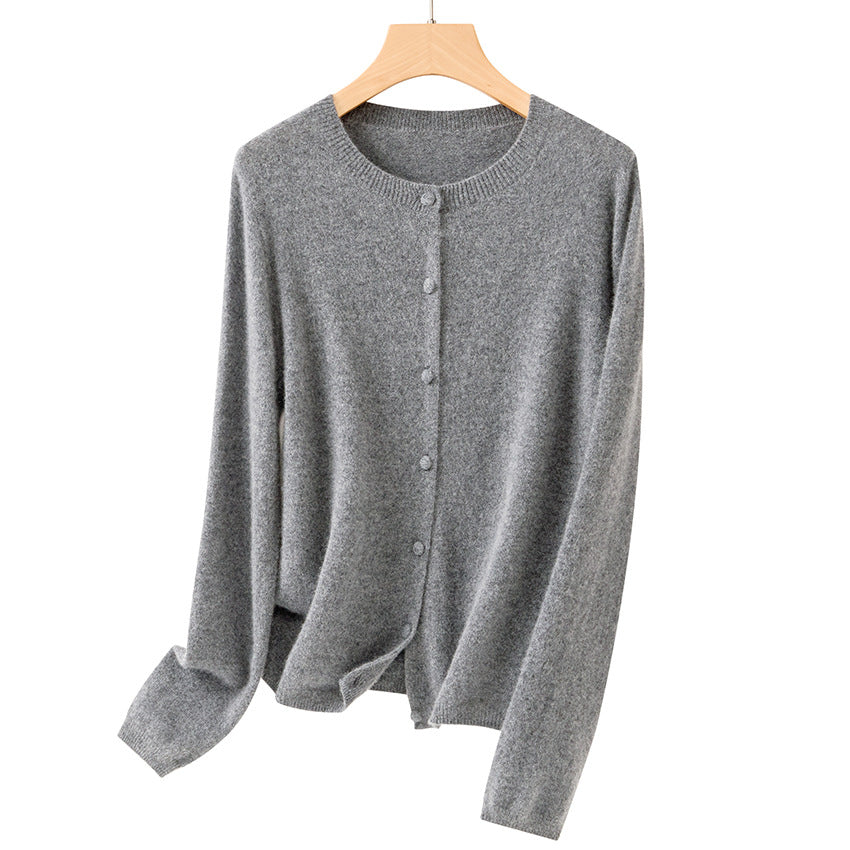 Women's Fine Round Neck Cardigan made of soft fine knit with continuous button placket Mune Fashion