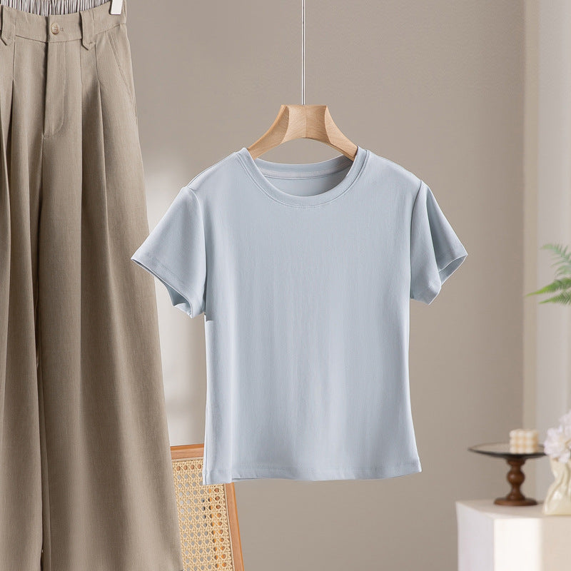 Women Short-Cut Boxy T-Shirt made from soft cotton stretch with round neck Mune Fashion