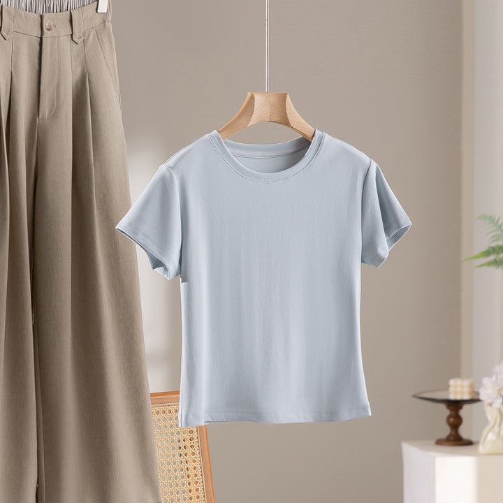 Women Short-Cut Boxy T-Shirt made from soft cotton stretch with round neck Mune Fashion