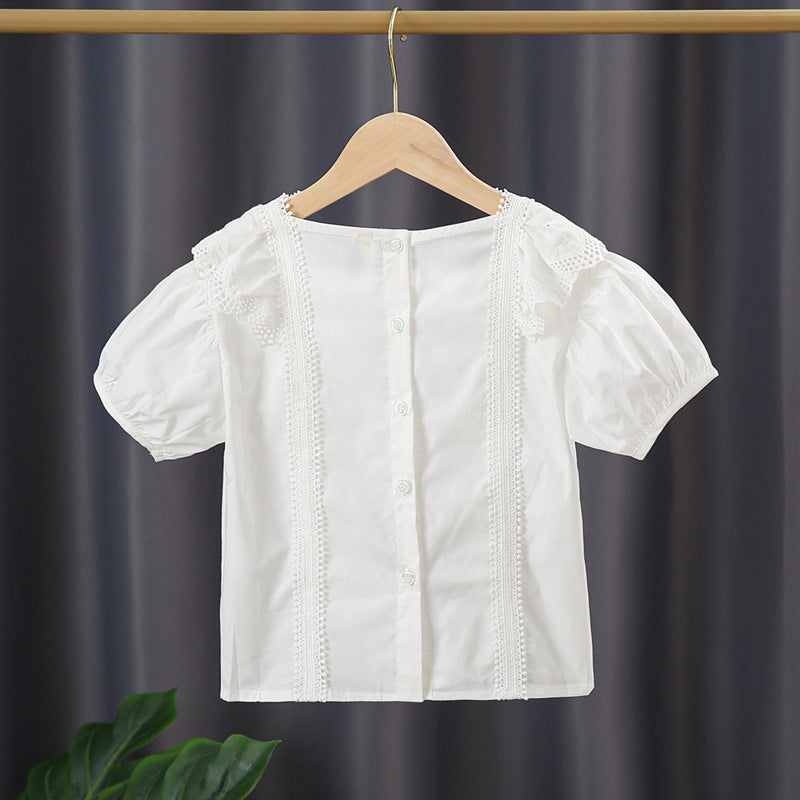 Girls blouse with playful ruffle design and artistic crochet decoration Mune Fashion