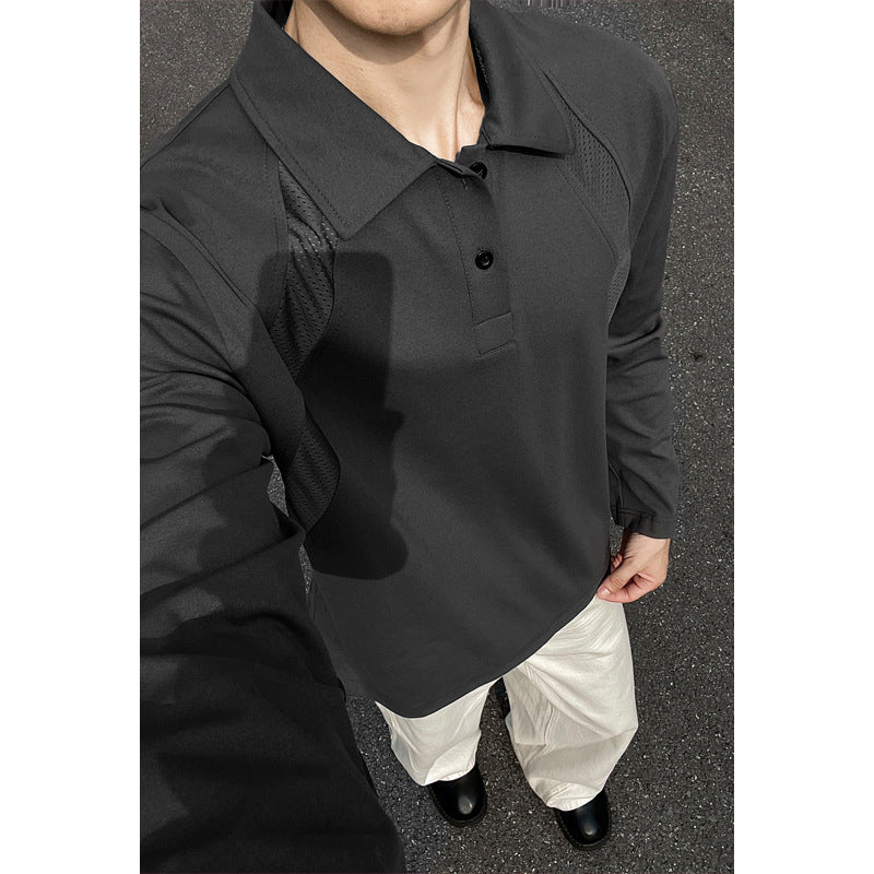 Men's Leisure Polo Collar Shirt with Mesh Inserts and Raglan Sleeves Mune Fashion