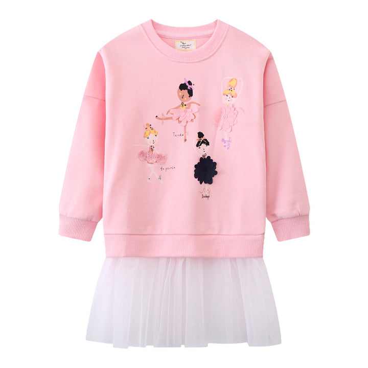 Girl's sweatshirt with tulle skirt and colorful ballerina appliqués Mune Fashion