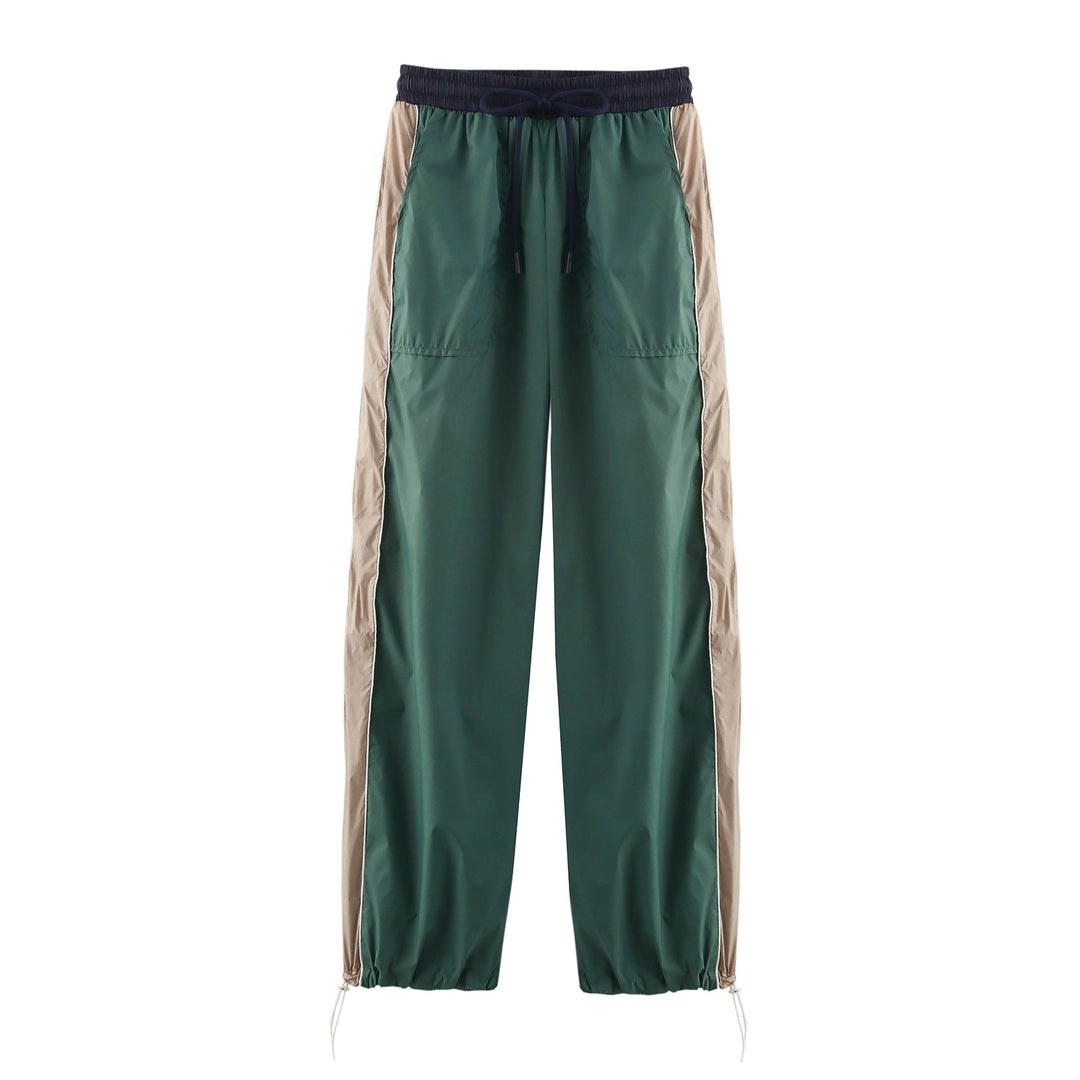 Women's Lightweight Nylon Training Pants with Contrast Sides, Drawstring and Adjustable Hem Mune Fashion