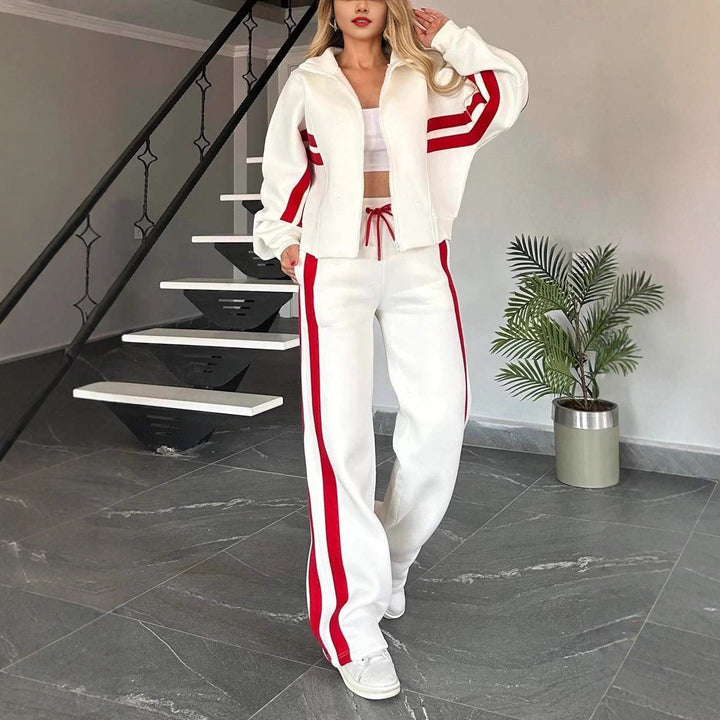 Women Two-Piece Sweat Set with Zipper Jacket and High-Waist Relaxed Jogging Pants Mune Fashion