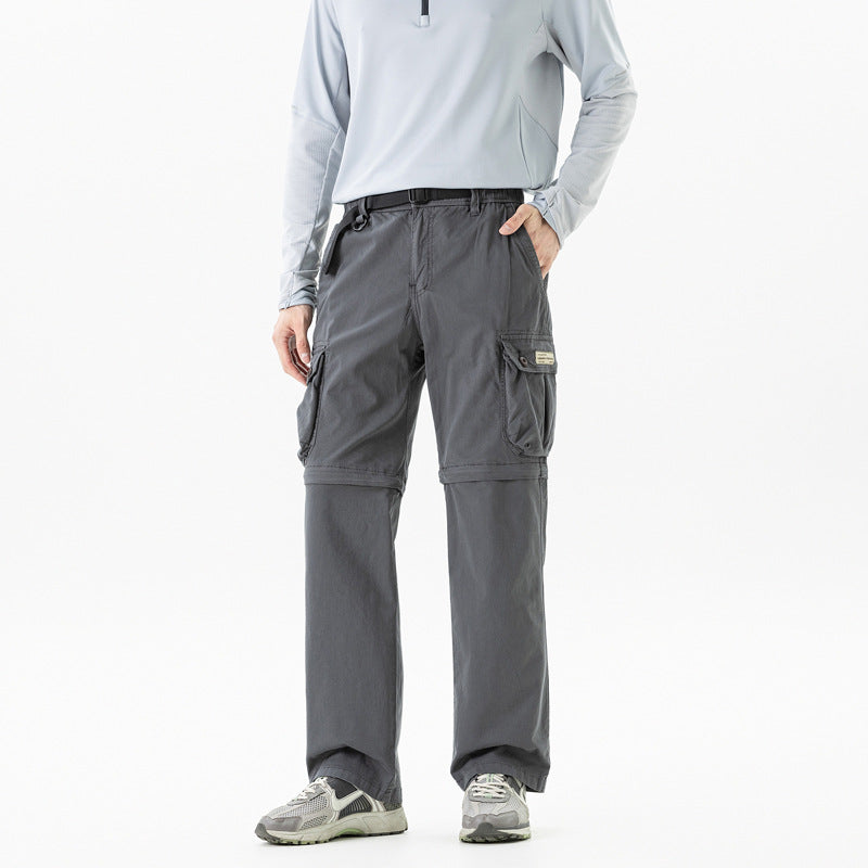 Herren Abnehmbare Cargo-Zip-Hose mit Reißverschluss-Bein, Multifachtaschen und integriertem Gürtel Mune Fashion