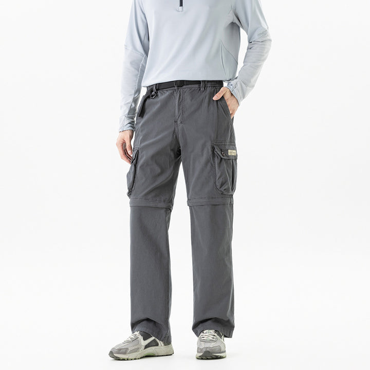 Herren Abnehmbare Cargo-Zip-Hose mit Reißverschluss-Bein, Multifachtaschen und integriertem Gürtel Mune Fashion