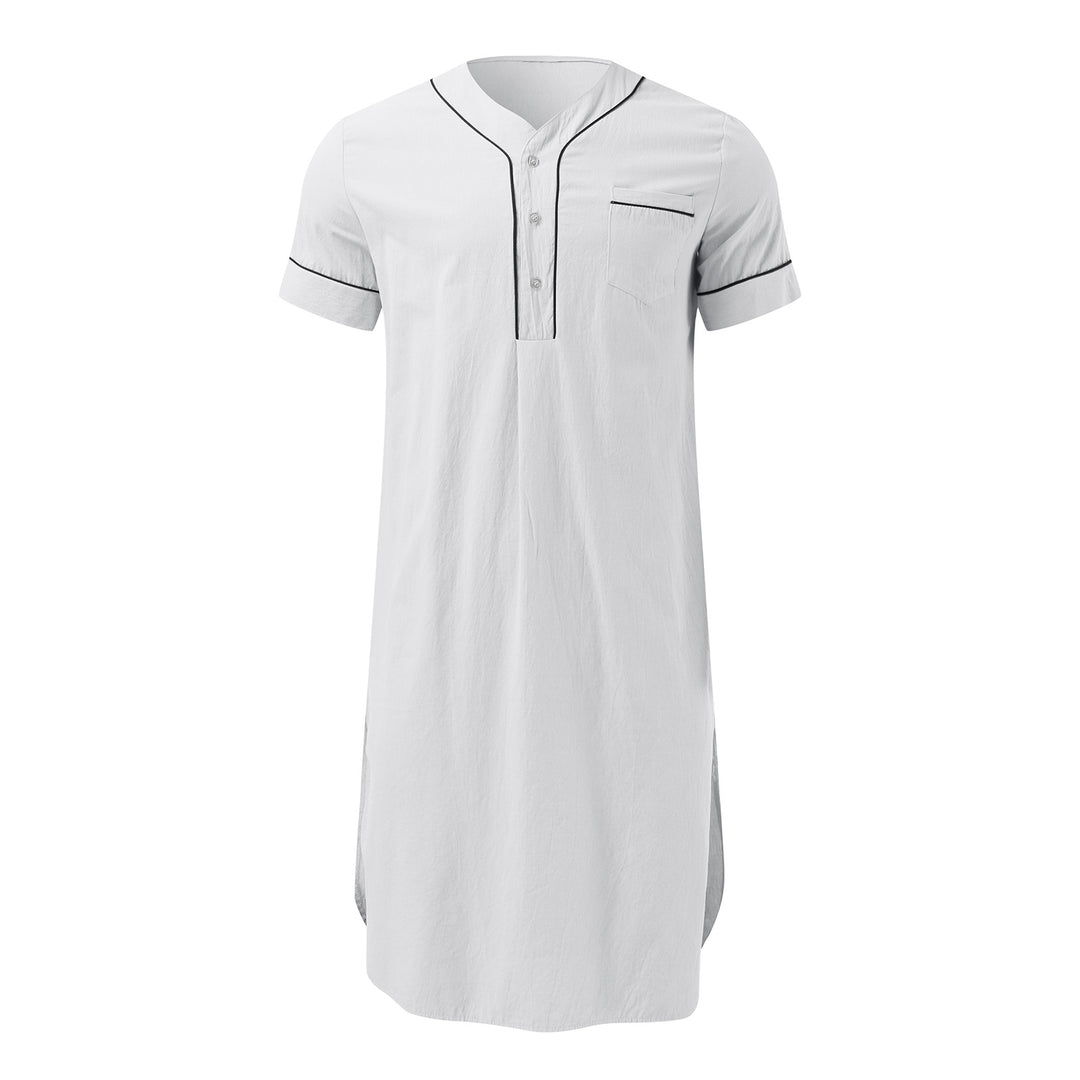 Men's knee-length nightshirt with short sleeves, concealed button placket and breast pocket Mune Fashion