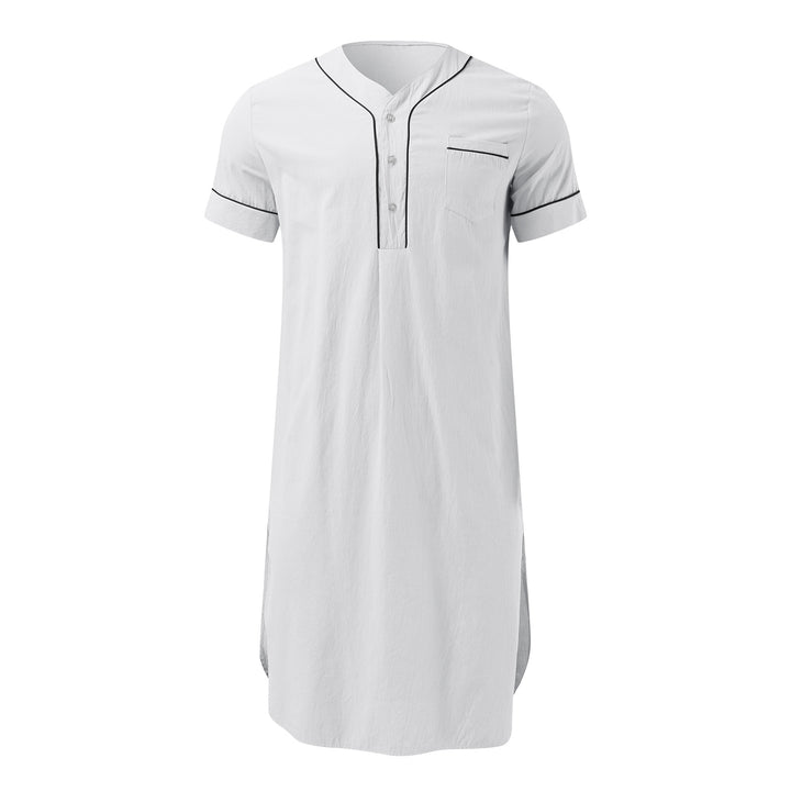 Men's knee-length nightshirt with short sleeves, concealed button placket and breast pocket Mune Fashion