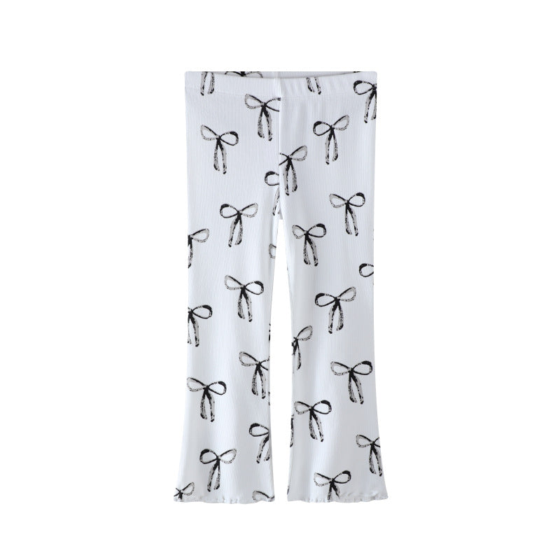 Girls flared leggings with sweet bow motif Mune Fashion