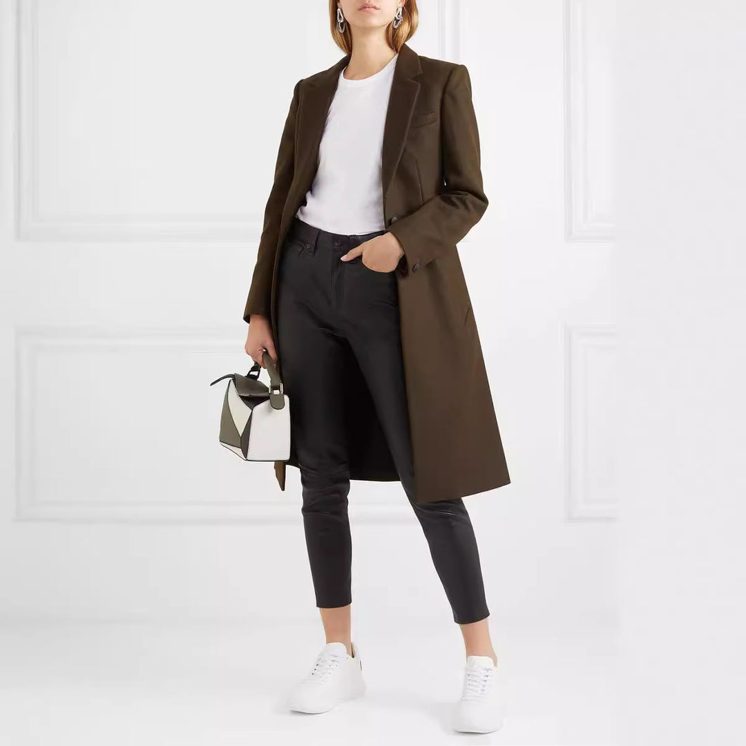 Women's long coat in sleek tailoring with narrow silhouette Mune Fashion