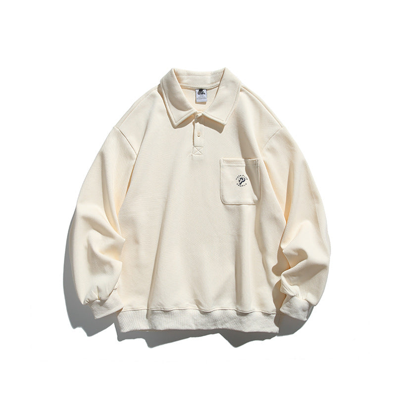 Unisex Oversize Polo Shirt Sweatshirt with Chest Pocket and Ribbed Hem Mune Fashion