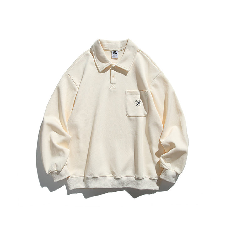 Unisex Oversize Polo Shirt Sweatshirt with Chest Pocket and Ribbed Hem Mune Fashion